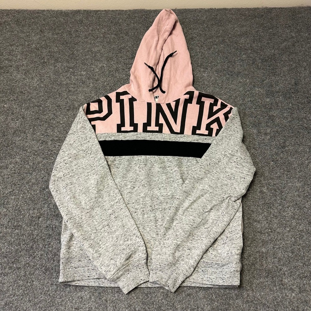 Pink Hoodie Womens Size XS Gray Pink Colorblock Logo Long Sleeve Sweatshirt